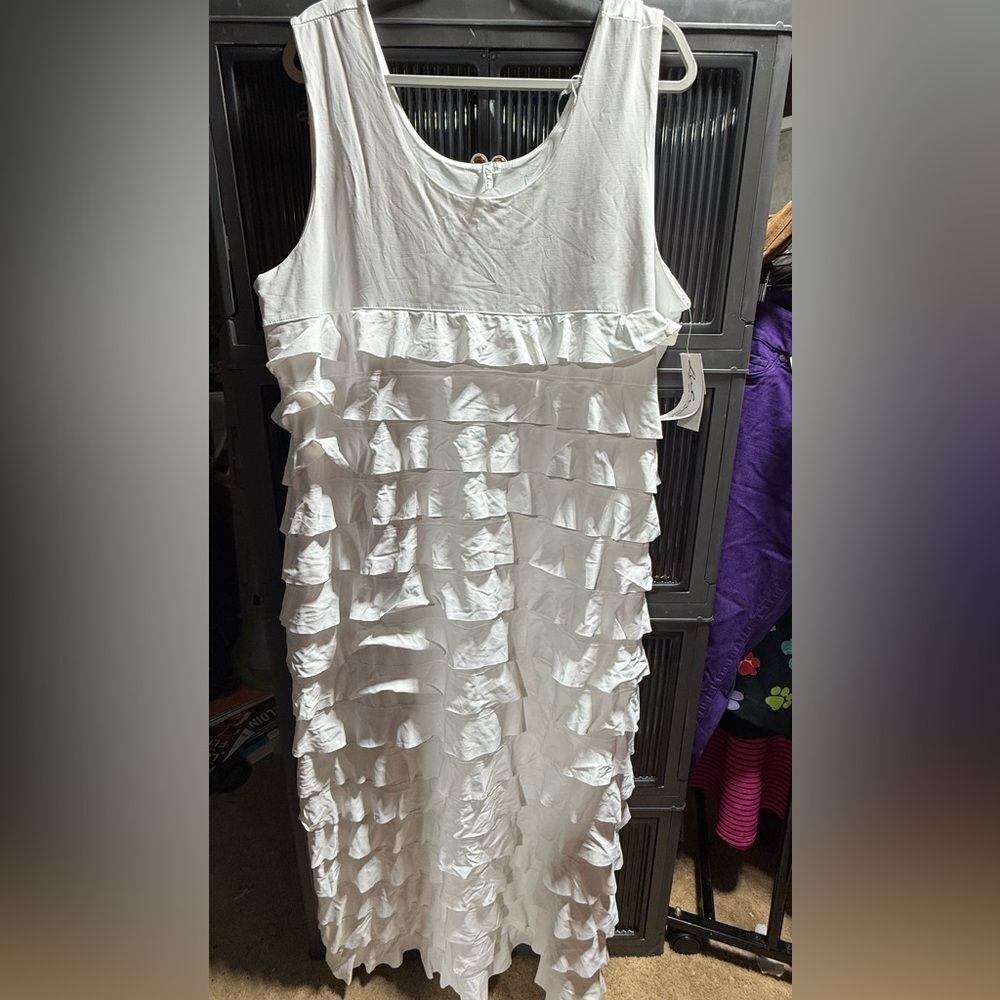 Lulu B White Ruffle Maxi Long Dress • 3X • Stretch • WOW